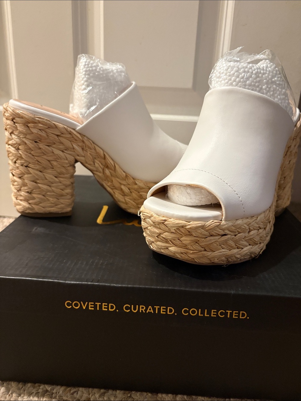 NWT White Platform Woven-wedges